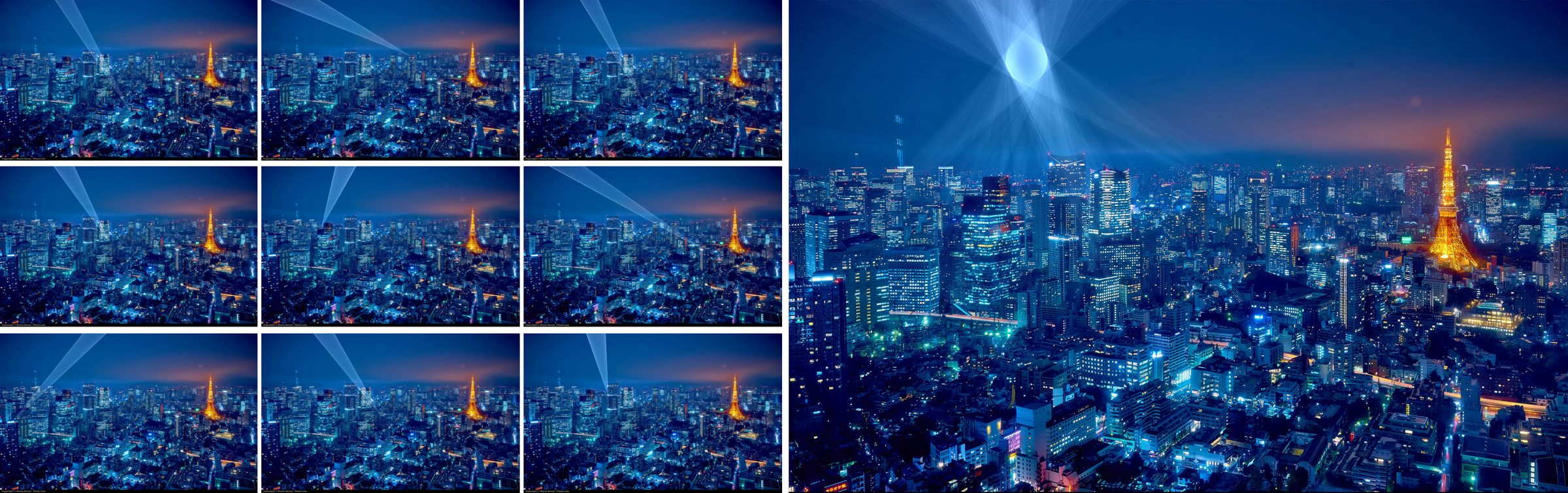 Simulation over Tokyo in Computer (2017). Derived from a photograph by Moyan Brenn used under CC BY 2.0 with layers superimposed.